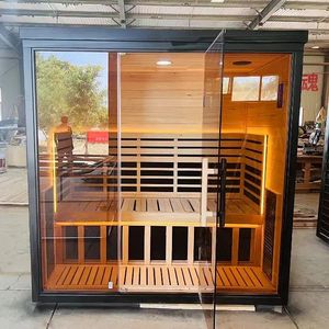 Sauna extérieur électrique moderne et zone de <span class=keywords><strong>repos</strong></span>, <span class=keywords><strong>maison</strong></span> en bois préfabriquée, bain à remous, villa en bois massif - Product Image 3