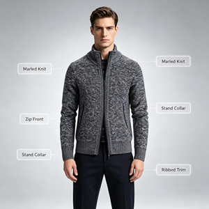 <span class=keywords><strong>Cardigan</strong></span> da Uomo in Maglia di Alta Qualità con Cerniera, ODM & OEM, Manica Lunga, Strutturato, Casual, <span class=keywords><strong>Grigio</strong></span>, per Autunno e Inverno, Vendita all'Ingrosso - Product Image 3
