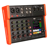 Console de mixage audio professionnelle 4 canaux avec carte son Bluetooth USB OTG, écran 2,4 pouces, console de mixage DJ pour diffusion en direct et enregistrement