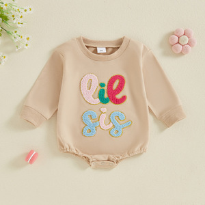2025 automne hiver bébé fille vêtements <span class=keywords><strong>LIL</strong></span> SIS Patch surdimensionné sweat barboteuse bébé petite soeur pull bulle barboteuse - Product Image 5