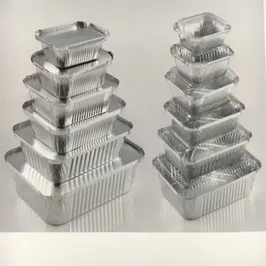 Small Size Fast Food Disposable Aluminum Foil Pan Take Out Food Tray With Cardboard Or Plastic Lids