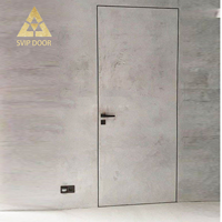 Porte dissimulée en alliage d'aluminium finition bois minimaliste, insonorisation intérieure, chambre à coucher, mur TV, salon, villa