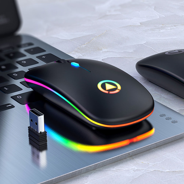 Wireless 2.4Ghz Bluetooth Dual Mode Rechargeable Optical RGB LED Colorful Light Glowing Smart Tablet Mouse