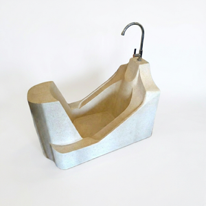 Lavabo de Pedestal Ovalado de Resina Terrazzo Stone Depot para Wudu Musulmán, Diseño Moderno, Ecológico, Fácil de Limpiar, 12L, Un Solo Orificio - Product Image 1
