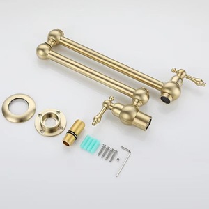 Classic Brass Single-hole Wall-mounted Pull-out Kitchen Basin Faucet Brushed Gold and <strong>Black</strong> Finish Dual Handle Foldable <strong>Taps</strong> - Product Image 5