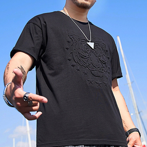 เสื้อยืดผู้ชายผ้าฝ้ายถักนิตติ้ง 100% หรูหรา แฟชั่นคอปักลายนูนแบบกำหนดเอง พิมพ์ลายนูน 3 มิติ คุณภาพสูง - Product Image 3