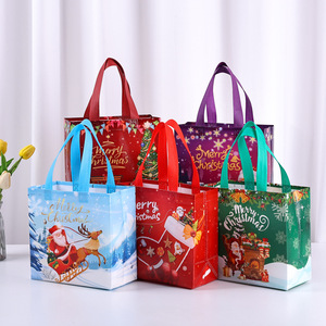 定制印花生态可重复使用超市杂货促销购物圣诞主题圣诞老人手柄无纺布袋 - Product Image 6