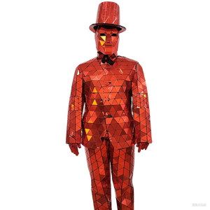 Abito <span class=keywords><strong>da</strong></span> <span class=keywords><strong>uomo</strong></span> adulto in argento rosso con cappello a cilindro Costume <span class=keywords><strong>da</strong></span> spettacolo di scena per ballerino di danza di Halloween Wear Popping Style - Product Image 1