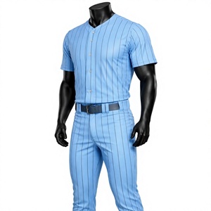 Uniforme de Béisbol Personalizado LONG MISSION INDUSTRY, Transpirable, para Hombre, Jersey y Pantalones con Rayas Azules Claras, 100% Poliéster, Talla Adulto - Product Image 6