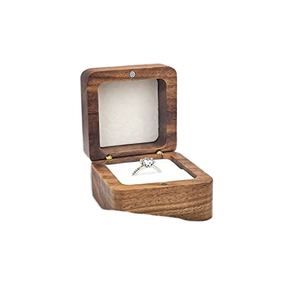Scatola quadrata per matrimonio in legno con coperchio magnetico Mini confezione personalizzata per fidanzamento prezzo anello legno noce - Product Image 4