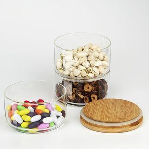 Toples Penyimpanan Kaca 3 Tingkat Yang Dapat Ditumpuk dengan Tutup Bambu untuk Permen dan Kue Kering - Product Image 5