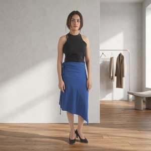 Jupe enveloppante asymétrique confortable pour jeunes femmes en tricot de coton biologique avec 5% de style de soutien-gorge à motif imprimé extensible en spandex - Product Image 2