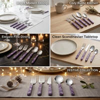 Ensemble de couverts modernes en acier inoxydable 18/8 et acrylique violet, pour la maison, la cuisine et la table, 4 pièces, compatibles lave-vaisselle, sans BPA