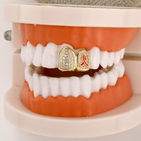 Grilles dentaires en zircon à double pièce, série très prisée, style européen et américain, pour la mode urbaine quotidienne et la personnalité.