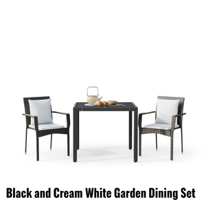 Set da Pranzo da Giardino in Rattan Nero per 2 Persone, Resistente alle Intemperie, Arredamento da Esterno in Stile Contemporaneo - Product Image 1