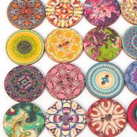100 Buah Kancing Lukis Warna Campuran 2 Lubang Kancing Kayu untuk Jahit 20Mm 25Mm