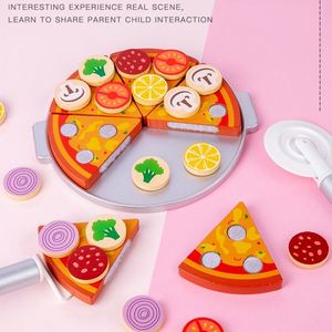 Jouet de cuisine pour filles, pizza à découper avec garnitures amovibles, en bois, pour jeu d'imitation pour enfants - Product Image 6