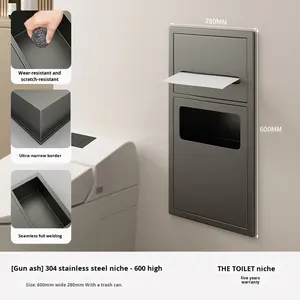 Portarrollos de Papel Higiénico de Acero Inoxidable 304 Integrado, Diseño Moderno de 2 Niveles, Estante de Almacenamiento Oculto, Estante para Escobilla de Inodoro - Product Image 6