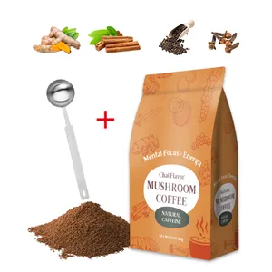 Emballage de marque privée à haute teneur en café Chaga Lions Mane Curcuma Cannelle Chai Champignon Arabica Café en poudre ajouter de l'extrait de guarana