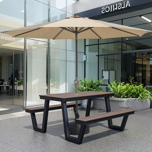 Phổ biến ngoài trời kim loại thương mại khung WPC nhựa gỗ bảng và ghế đồ gỗ ngoài trời thiết lập với ô - Product Image 2