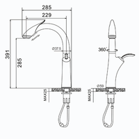 Robinet de cuisine moderne en laiton chromé nickel brossé avec douchette extractible, écrou de fixation SUS, tuyau d'arrivée de 60 cm, montage sur plan, garantie 3 ans