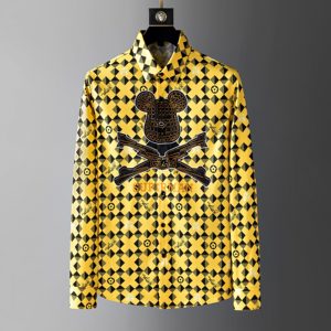 <span class=keywords><strong>เสื้อ</strong></span>เชิ้ตแขน<span class=keywords><strong>ยาว</strong></span>สไตล์วินเทจสำหรับผู้ชาย ลายพิมพ์เรขาคณิตสีดำขาวโดดเด่น พร้อมลายหัวกะโหลกสไตล์มิกกี้ - Product Image 5