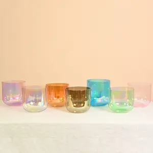 Mangkuk Bernyanyi Kristal Warna-warni Cahaya Kosmik Sukses Mangkuk Suara Kristal Transparan Tujuh Warna Set Cuencos Cristal