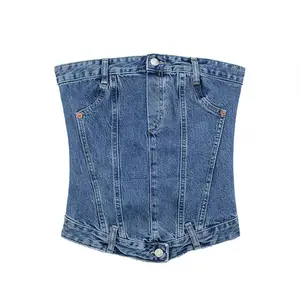 ZATRHMBM – débardeur en jean Vintage sans bretelles pour femmes, nouvelle mode, Slim Fit, boutons, Chic, été, 2023