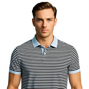 Nueva Camiseta de Verano para Hombre, 100% Algodón, Anti-Pilling, Bordada, de Manga Corta, a Rayas, con Botones - Product Image 4