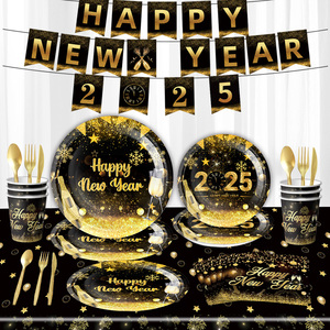 2025 <span class=keywords><strong>anno</strong></span> nuovo Party Set di stoviglie monouso Premium In alluminio In Stock piatti di carta tazze stendardo decorazioni da tavola compleanni - Product Image 2