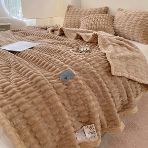 Factory Wholesale <b>Super</b> <b>Soft</b> Flannel Blanket Winter Thick Woven <b>Throw</b> for Home Bedding Sofa Office with Wide Stripe Design - Product Image 1