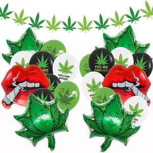 Globos de hierba para decoración de fiesta, suministros de hojas de marihuana