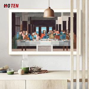 Grand cadre créatif en mosaïque abstraite peint à la main en toile à l'huile Version horizontale <span class=keywords><strong>Portrait</strong></span> du dernier dîner pour le salon - Product Image 4