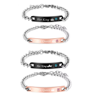 Pulsera de Acero Inoxidable con Incrustaciones de Diamantes Estilo Hip Hop para Parejas, Regalo de San Valentín, Pulsera con Nombre Grabado con Láser - Product Image 4