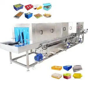 4 Stages Plastic Crates Box Washing Drying Machine Continuous Food Tray Fruit Basket Washer Cleaner Dryer Pallet Washing Machine