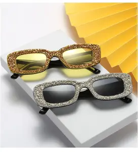 QSKY Sea Street Fotos für kleine Gesichter machen kleine Rahmen quadratische Brille Diamant Strass Vintage ovale UV400 Sonnenbrillen