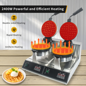 Máquina para Hacer Waffles Belgas Comercial Nueva de 2400W con Doble Cabezal, Antiadherente, de Acero Inoxidable, con Control Táctil y Temporizador para Desayunos y Panqueques - Product Image 2