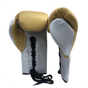 Gants de boxe Saibro à lacets en cuir PU or et argent pour adultes, équipement d'entraînement respirant, sur mesure, de haute qualité - Product Image 6