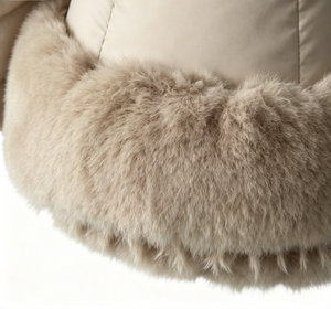 Winter Casual Hooded Big Fur Trim Slim <strong>Waist</strong> Short Windproof Fluffy Logo Woven Polyester Filled <strong>Coat</strong> <strong>for</strong> <strong>Women</strong> - Product Image 4