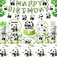 Décoration de fête d'anniversaire ou de remise de diplôme sur le thème du panda personnalisé, vaisselle jetable en papier écologique, bannière, ballon en spirale suspendu