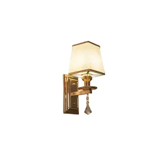 Luminária de parede elétrica decorativa luxuosa para quarto, luminária de vidro com acabamento dourado e vidro