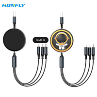 Honfly kabel Data pengisian daya Super cepat, kabel Data pengisian daya Super cepat USB 100 A 6A untuk ponsel ios/mikro/Tipe C bisa ditarik, kabel pengisi daya silikon ponsel 3 in 1