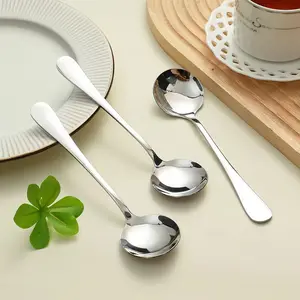 Round spoon manufacturers selling hot flatware set 304 stainless steel cutlery set soup spoon flatware cutlery sliverware