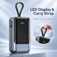 Batterie externe 20000mAh 65W à charge rapide bidirectionnelle avec câble intégré, chargeur portable avec écran numérique pour ordinateur portable, téléphone, tablette