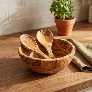 Vente en gros BS INTERNATIONAL Bol de service vintage en bois poli 100% naturel, écologique et durable, plat de service pour salade, pour les fêtes - Product Image 1