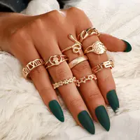 9 unids/set joyería de moda hueco flor estrella en forma de serpiente de oro de dedo Midi anillos de las mujeres al por mayor