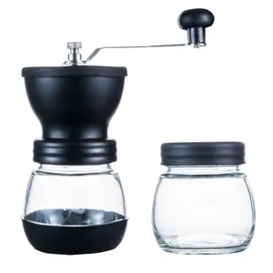 电子商务供应商陶瓷锥毛刺咖啡研磨机咖啡豆手磨套装带玻璃储物罐