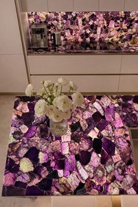 Îlot de salle de bain personnalisé en pierre semi-précieuse translucide, comptoir de cuisine en quartz <span class=keywords><strong>violet</strong></span> rétroéclairé, pierre précieuse <span class=keywords><strong>fluorite</strong></span> violette - Product Image 5