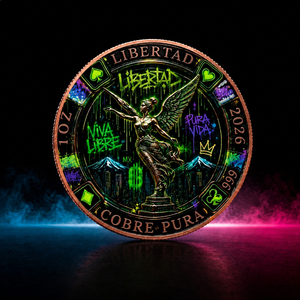 Koin Tembaga Murni 99,9% 1oz 2026 Meksiko Libertad Seri Neon Graffiti Poker Lencana Peringatan Warna-warni Lencana Elang Kemenangan Bersayap 3D - Product Image 2
