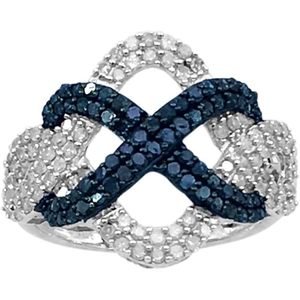 Jewelspaark <b>Diamond</b> <b>Ring</b> 1.19 Cttw White And Blue Round Brilliant Cut Engagement Band Size 7 Women's - Product Image 4